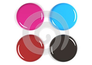 3D Rendering Of Four Colored Glossy Empty Badges