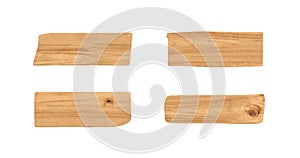 3d rendering of four wooden signs with blunt ends isolated on white background.