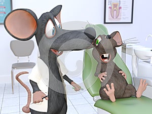 3D rendering of a friendly dentist cartoon mouse