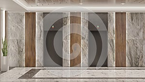 3d rendering front of elevators with luxury decoration of building