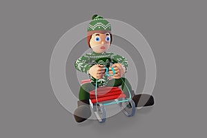 3D rendering, games in the winter outdoors, a man skates, isolate on gray background