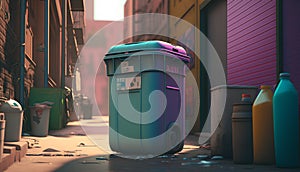 3d rendering of a garbage bin on the street in the city