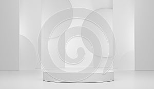 3d rendering geometric forms. Blank podium display in white marble color. Minimalist pedestal or showcase scene for present