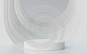 3d rendering geometric forms. Blank podium display in white marble color. Minimalist pedestal or showcase scene for present