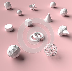 3d rendering geometry on pink color background and texture.