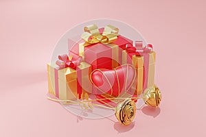 3D rendering  gifts for any holidays in red and gold tones on a pink background