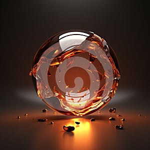 3d rendering of a glass ball with fire and smoke coming out of it