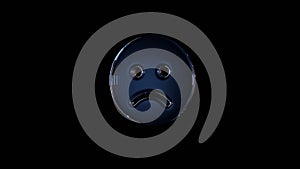 3d rendering glass symbol of frown isolated on black with reflection