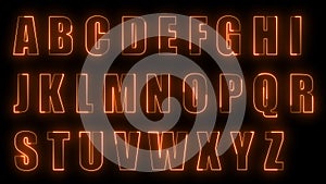 3D rendering glow effects of the contours of the uppercase letters of the English alphabet on a black background