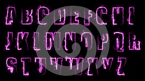 3D rendering glow effects of the contours of the uppercase letters of the English alphabet on a black background