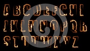 3D rendering glow effects of the contours of the uppercase letters of the English alphabet on a black background