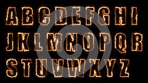 3D rendering glow effects of the contours of the uppercase letters of the English alphabet on a black background