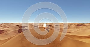 3D rendering of a glowing person meditating in the desert dunes showing the essence of tranquility and mindfulness