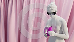 3d rendering. Goddess Hypnos drinking coffee.