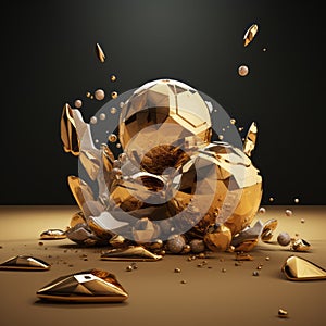 3d rendering of a gold ball and some other objects