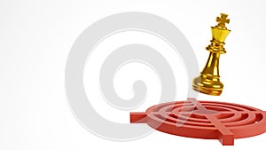 3D rendering of Gold chess and red target icon on white, Leader symbol concept