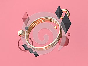 3d rendering gold circle red-pink background minimal abstract geometric shape floating