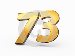 3D rendering of the gold number 73 isolated on a white background