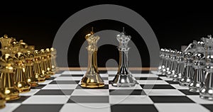 3D rendering gold and silver chess., contradiction concept