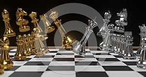 3D rendering gold and silver chess., contradiction concept