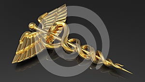 3D rendering - Golden Caduceus with reflections