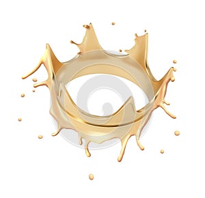 3d rendering of golden crown splashing isolated on white background