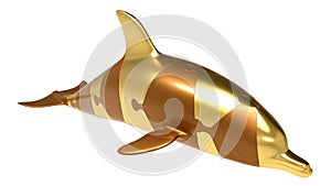 3D rendering - golden dolphin puzzle