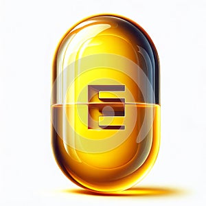 3D rendering of golden drop shaped like Vitamin E, symbolizing oil based vitamin E supplements