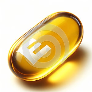 3D rendering of golden drop shaped like Vitamin E, symbolizing oil based vitamin E supplements