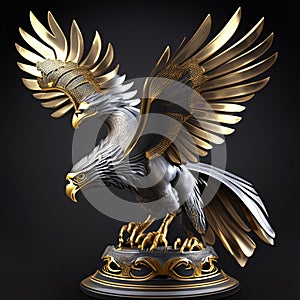 3d rendering of a golden eagle statue isolated on black studio background Generative AI