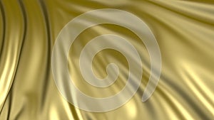 3D rendering of golden fabric. The fabric develops smoothly in the wind