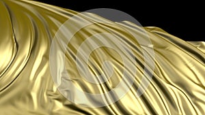 3D rendering of golden fabric. The fabric develops smoothly in the wind