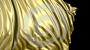 3D rendering of golden fabric. The fabric develops smoothly in the wind