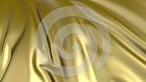 3D rendering of golden fabric. The fabric develops smoothly in the wind