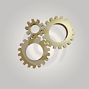 3D rendering of golden gear wheels, teamwork concept