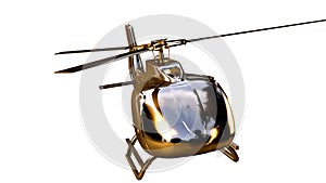 3d rendering of a golden helicopter on isolated on a white background