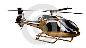 3d rendering of a golden helicopter on isolated on a white background