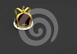 3D RENDERING OF GOLDEN KING CROWN WITH RED JEWELS