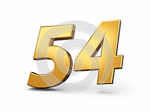 3D rendering of the golden number 54 isolated on the empty white background