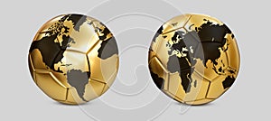 3D rendering Golden Soccer Ball Isolated with World map on clear background.,Big Business in sports, football, soccer