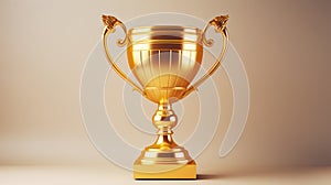 3d rendering of golden trophy cup isolated on beige background. Generative AI