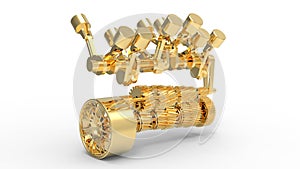3D rendering - golden V12 engine