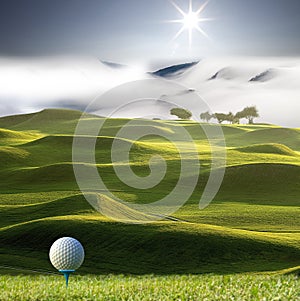 3d rendering of golf club and ball in grass