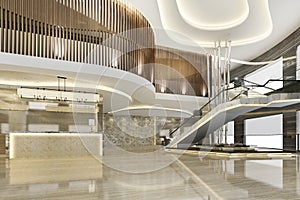 3d rendering grand luxury hotel reception hall entrance and lounge restaurant with stair