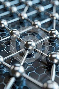 3D Rendering of Graphene Molecular Structure in High Detail on Dark Background Concept of Nanotechnology and Materials Science