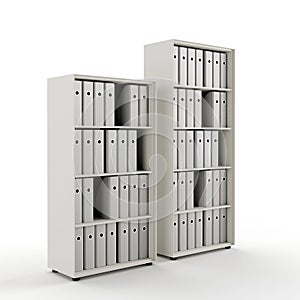 3D rendering of gray office shelves with files isolated on a white background