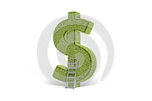 3D Rendering Green Color Dollar Sign with Silver Step Ladder