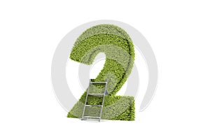 3D Rendering Green Color Number Two with Silver Step Ladder