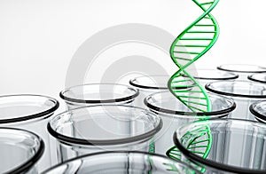 3D Rendering of Green Double Helix DNA in Test Tube