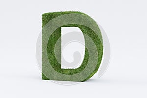 3d rendering of  green grass letter D isolated on white background - concept of early education